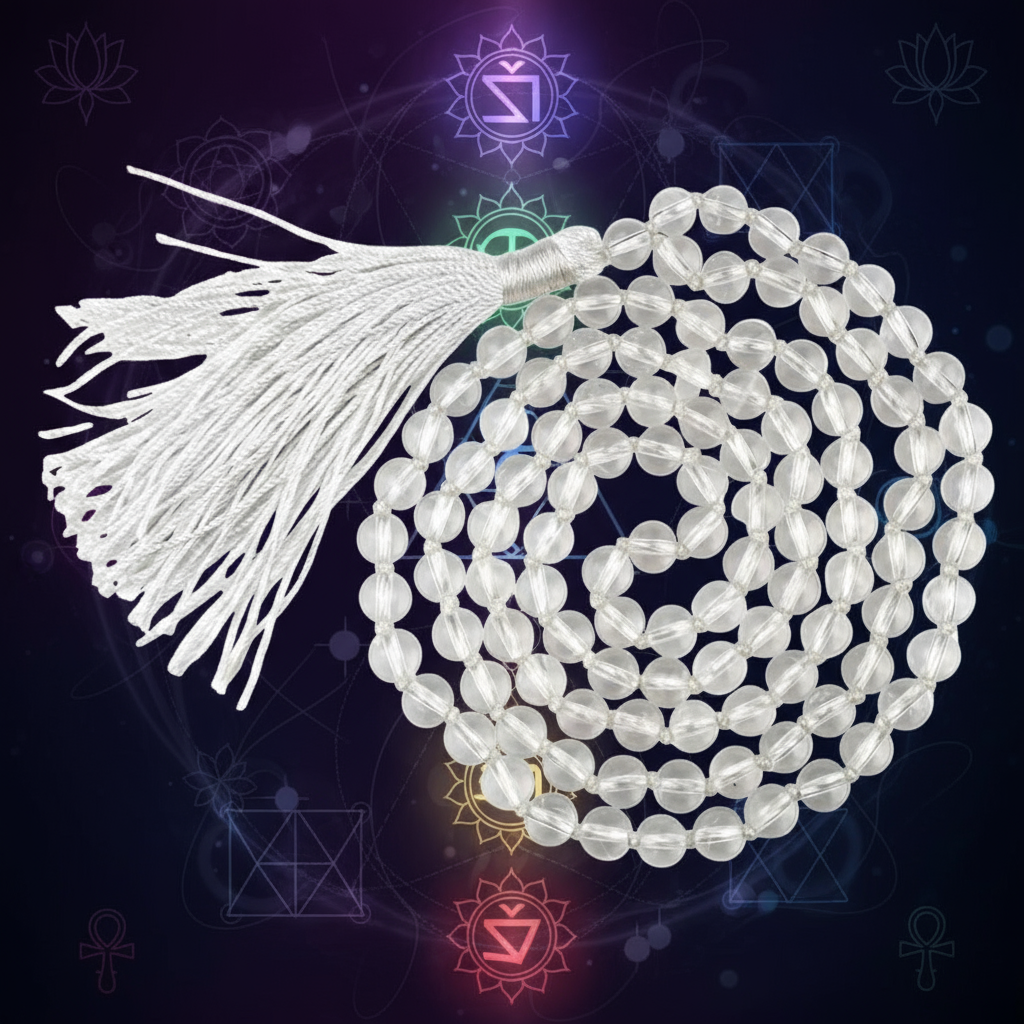 Clear Quartz (Spatik) Mala Necklace 108 Mala Beads, 108 Prayer Beads, Buddhist Meditation Mala✨