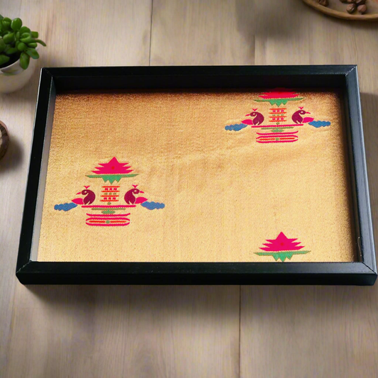 Golden Paithani Serving Tray 📥📤