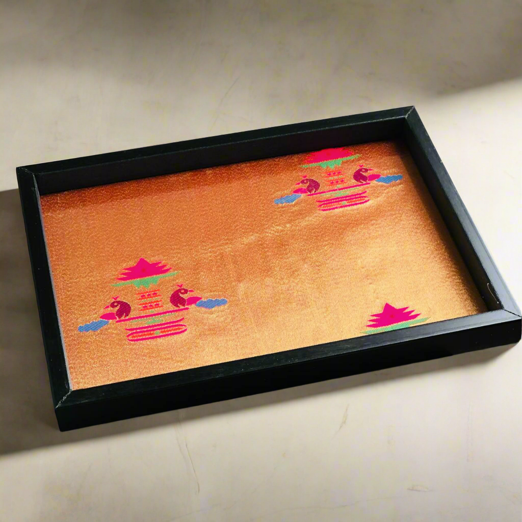 Golden Paithani Serving Tray 📥📤