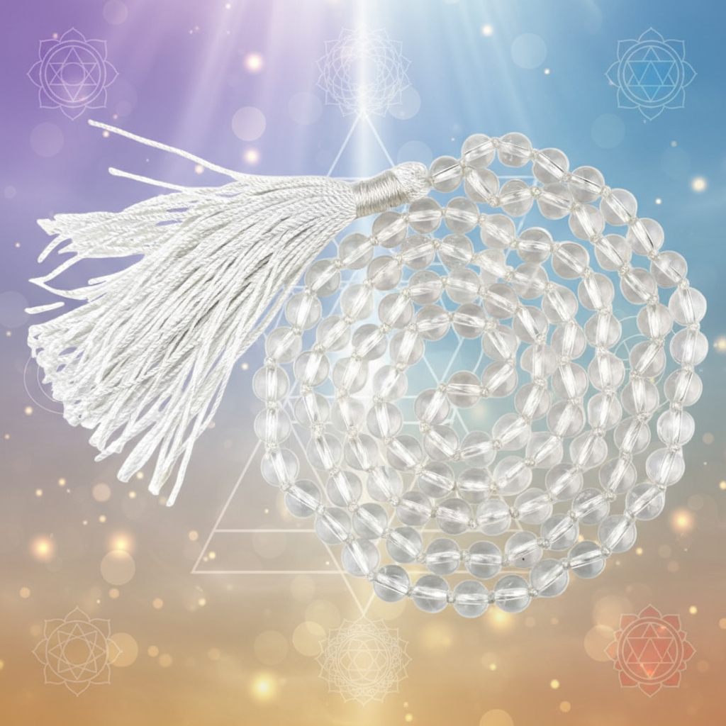 Clear Quartz (Spatik) Mala Necklace 108 Mala Beads, 108 Prayer Beads, Buddhist Meditation Mala✨