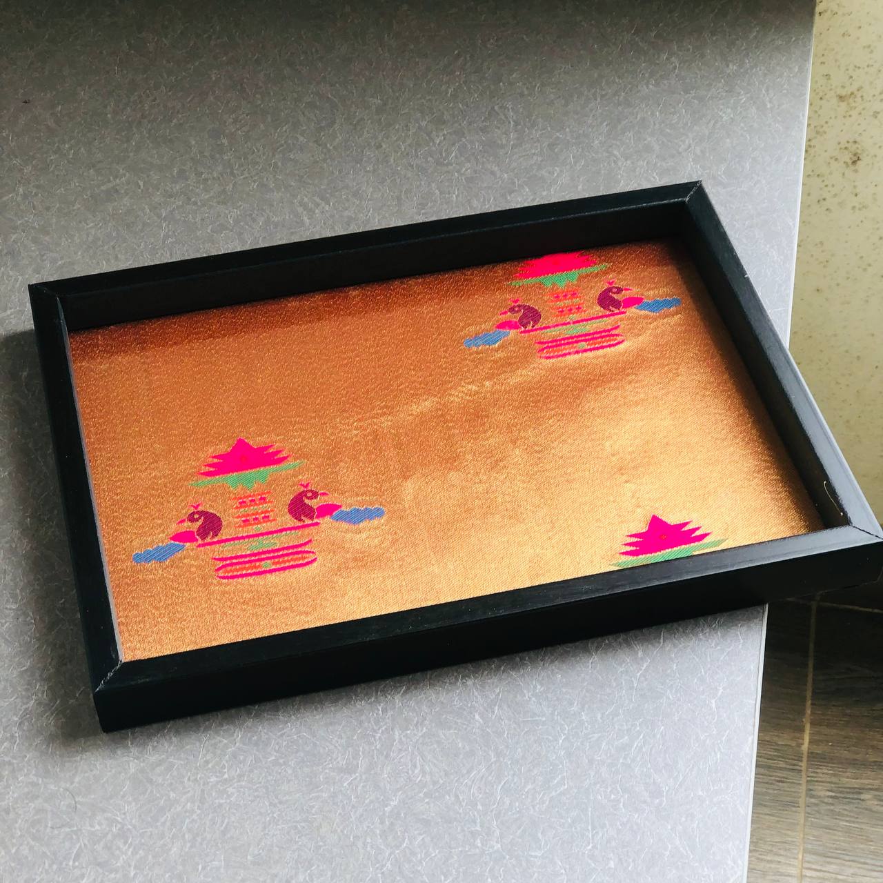 Golden Paithani Serving Tray 📥📤