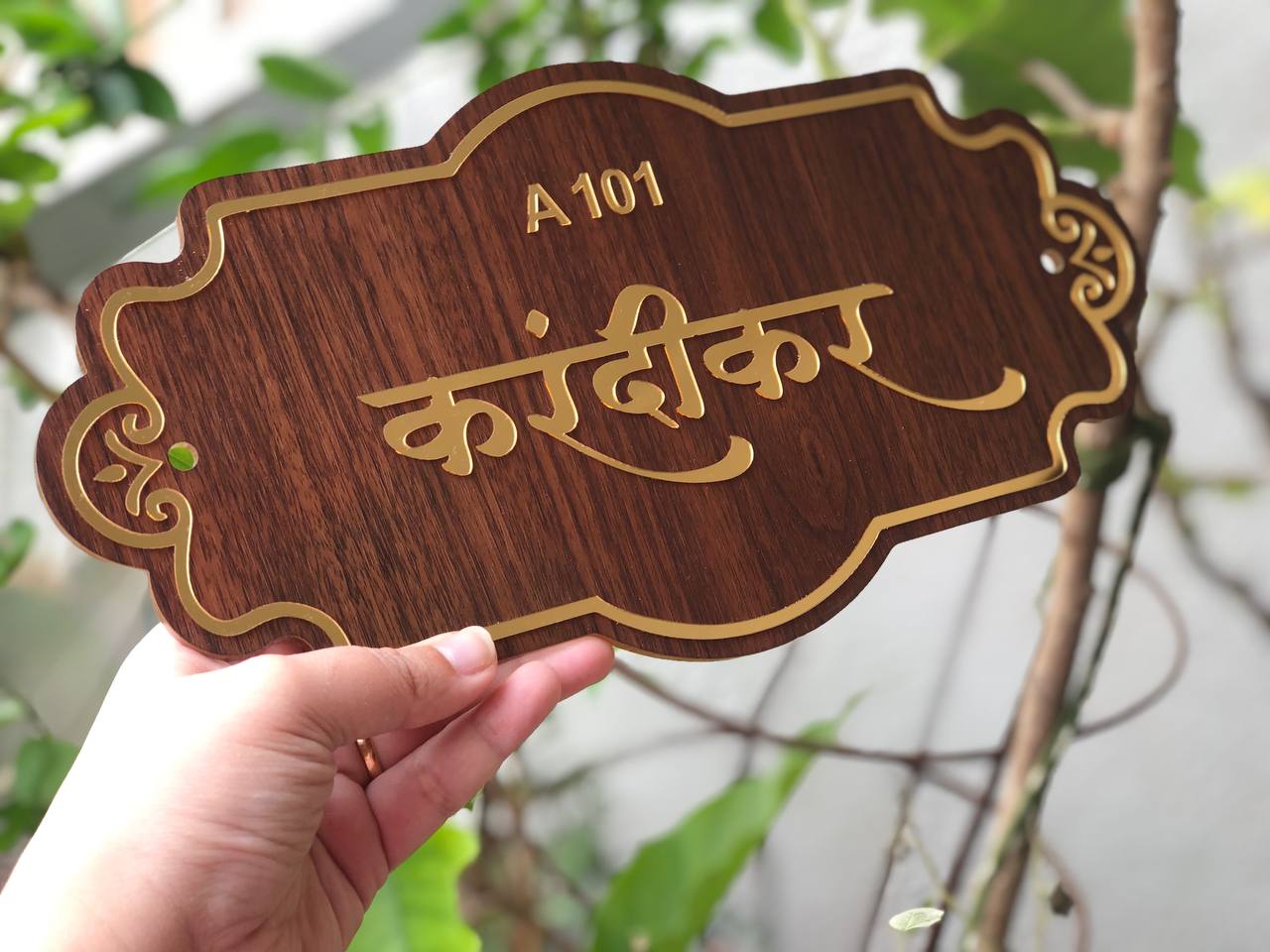 Acrylic Nameplate with wooden background