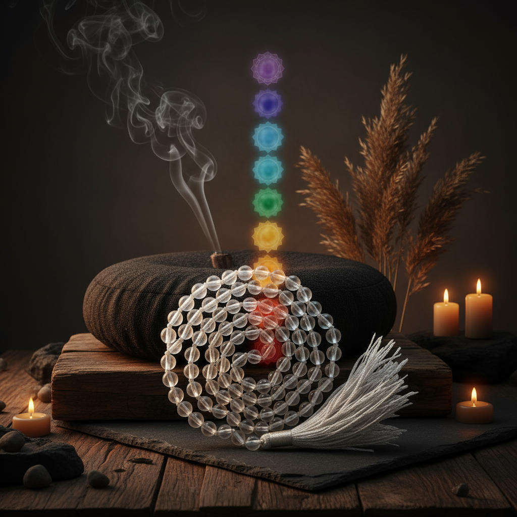 Clear Quartz (Spatik) Mala Necklace 108 Mala Beads, 108 Prayer Beads, Buddhist Meditation Mala✨