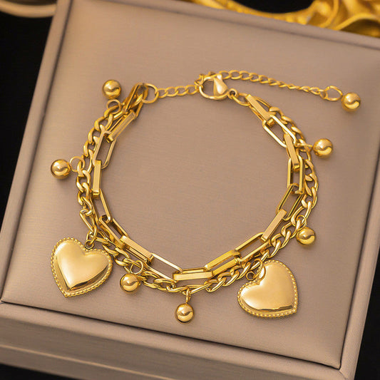 Gold Plated Stainless Steel Anti Tarnish Heart themed Wraparound Bracelet For Women ❣️💫