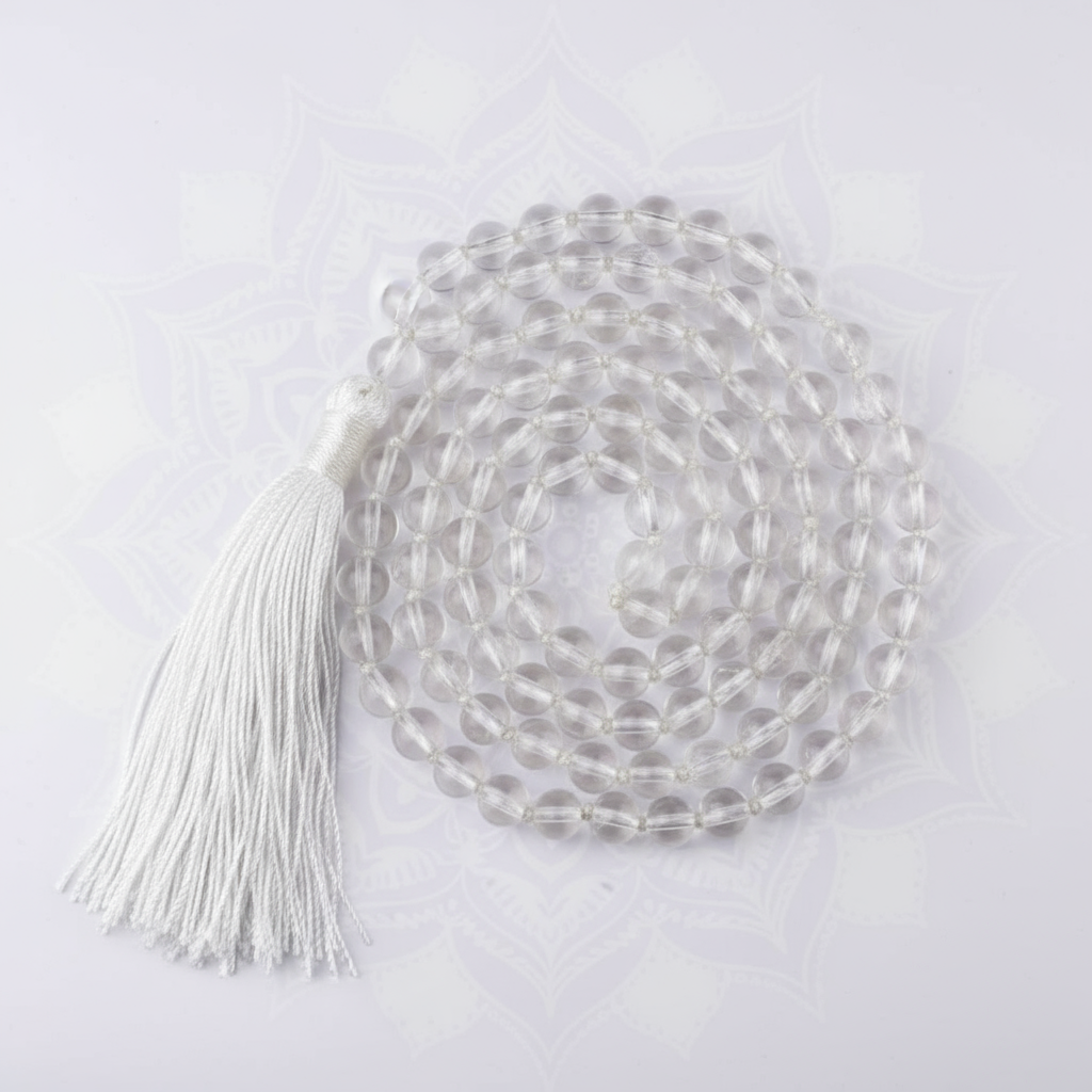 Clear Quartz (Spatik) Mala Necklace 108 Mala Beads, 108 Prayer Beads, Buddhist Meditation Mala✨