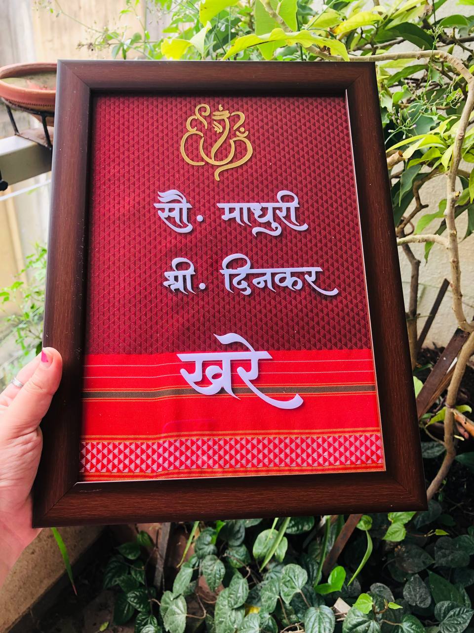“Shree V Sau Khann ( खण ) Fabric Nameplate Frame ✨🧵”